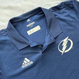 Tampa Bay Lightning Adidas Shirt Mens L Blue Golf Polo Short Sleeve Climacool